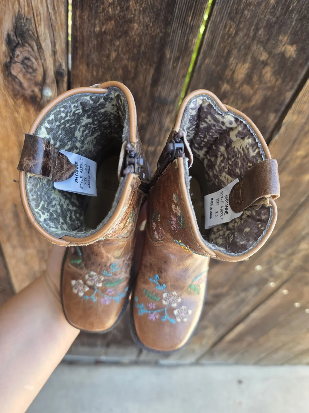 Shyanne Brown Leather Embroidered Toddler Boots - Floral Detail